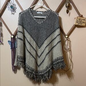 Indigo Soul Charcoal and Cream Chevron Poncho